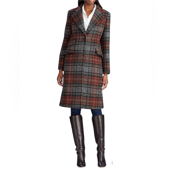 NEW $380  Lauren Ralph Lauren Women’s Sz 4 Wool Blend Blanket Plaid Reefer Coat - Picture 2 of 14